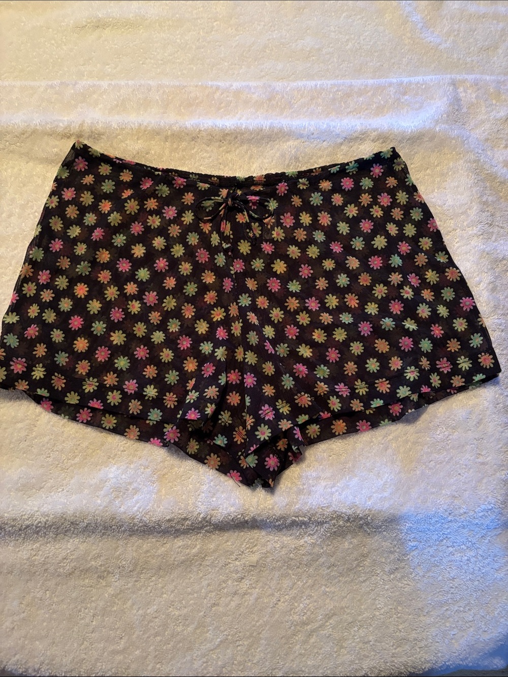 Vintage OP Black Floral Daisy Swim/Cover Up Shorts - Multicolor Print